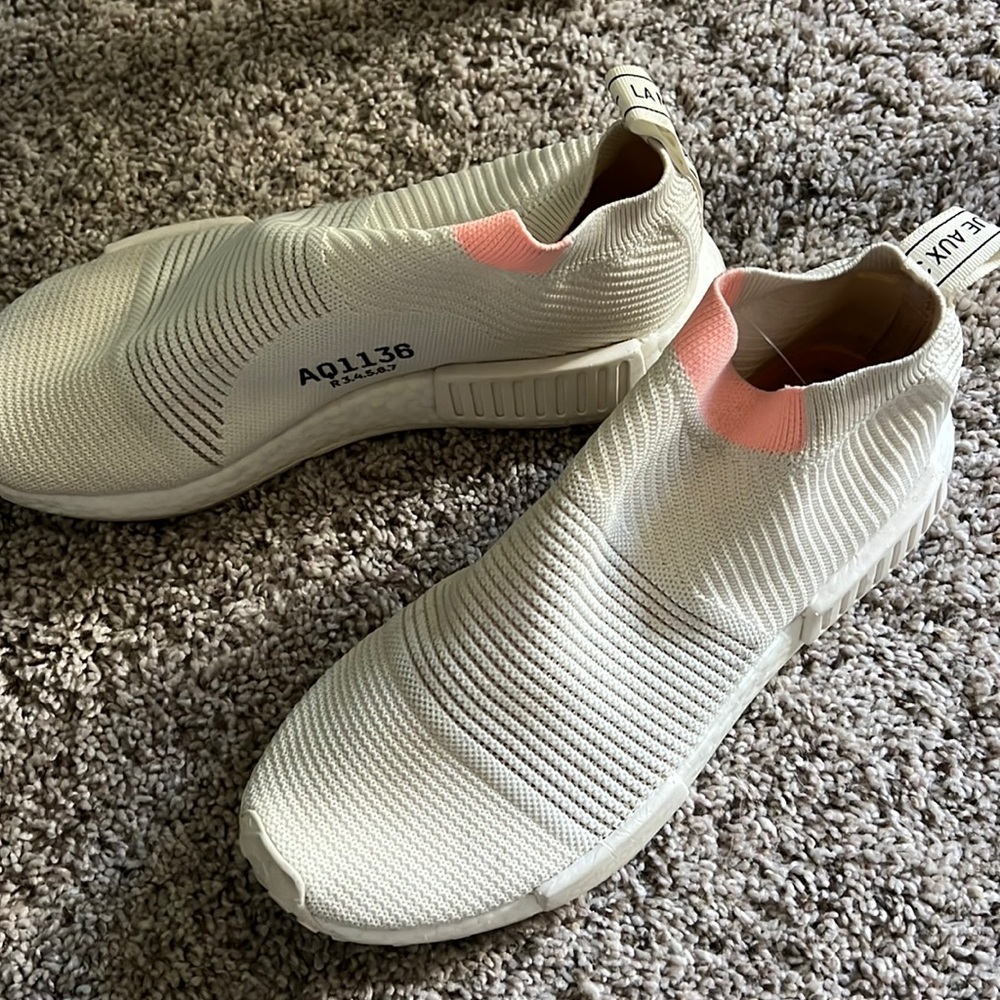 Adidas Boost Sneakers - all white with pink accent
